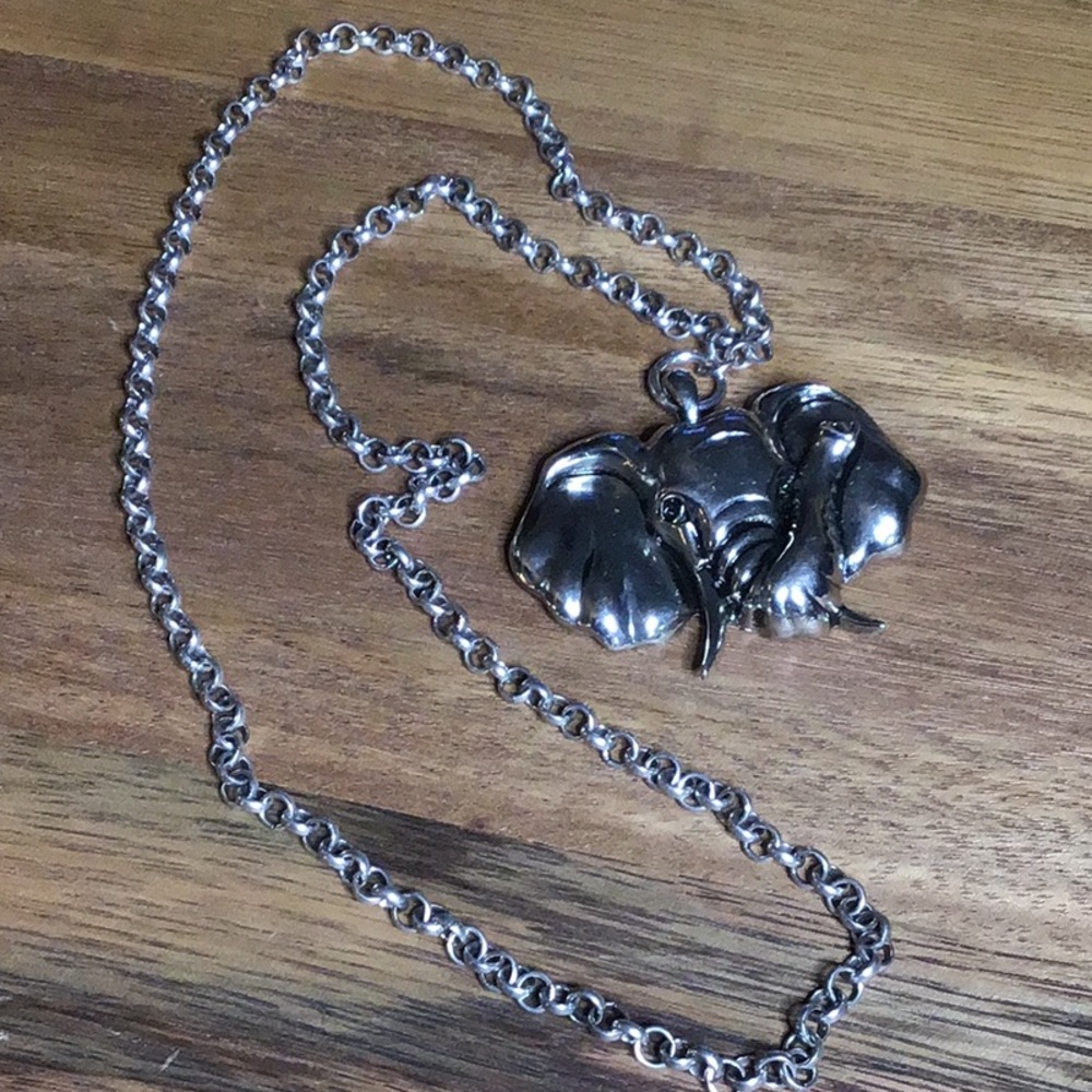 Statement Elephant Pendant Necklace Silvertone - image 2